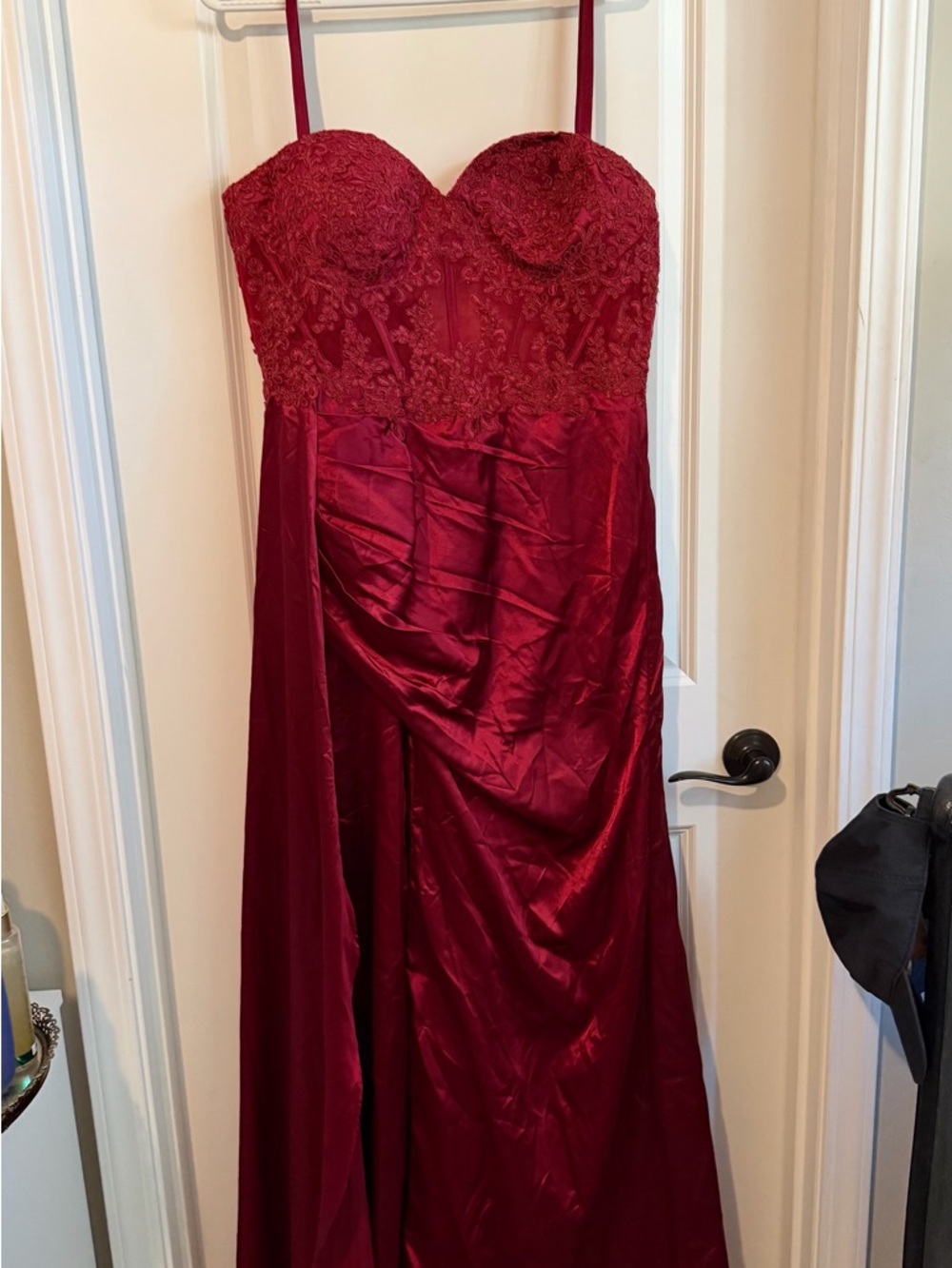 Satin  Red Corset Slit Formal Dress